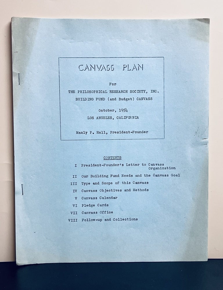 Item #11869 Canvass Plan For The Philosophical Research Society, Inc. Building Fund (and Budget) Canvass. Manly P. Hall.